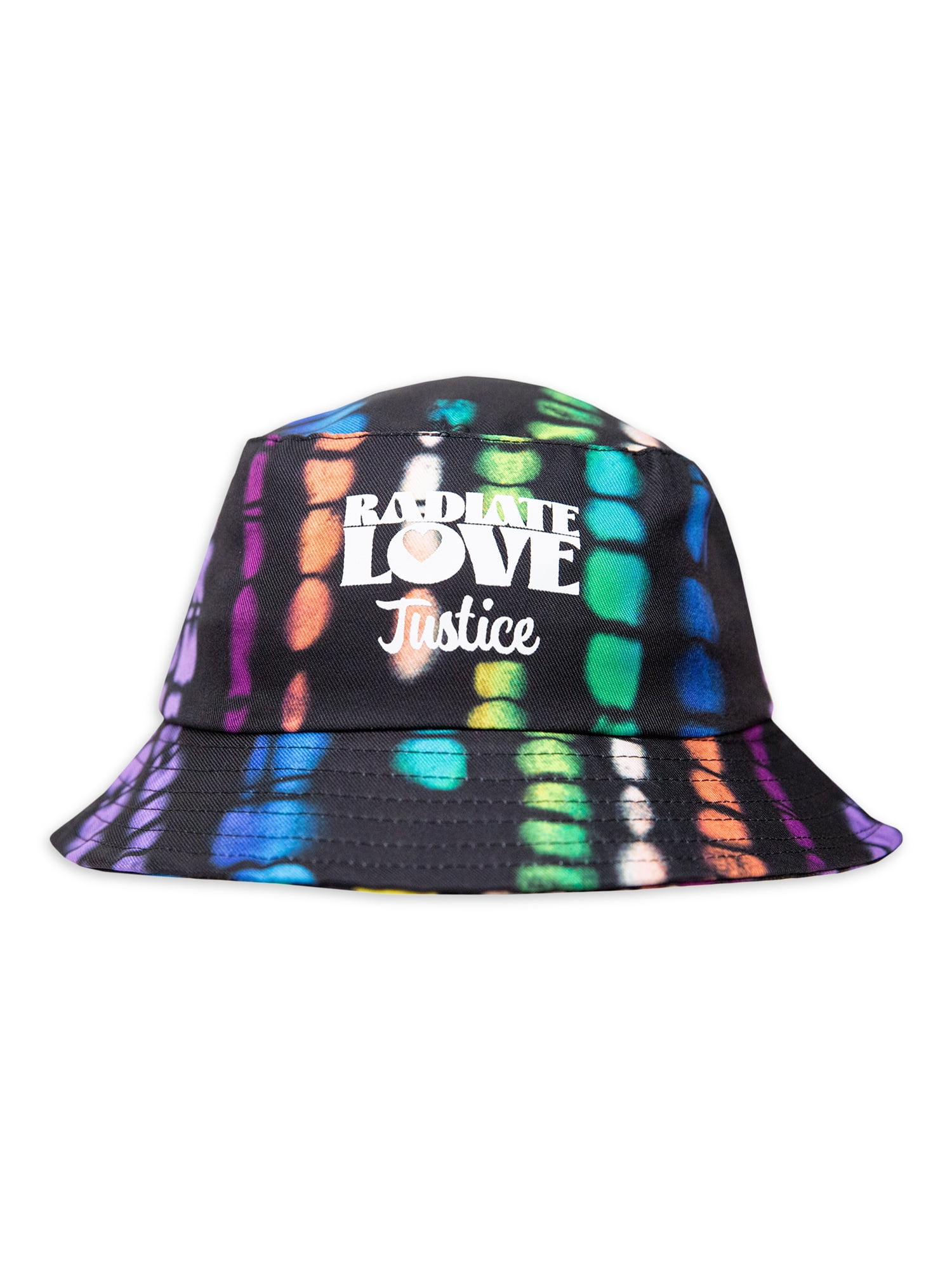 Justice Brand Child Girls Black Tie-Dye Bucket Hat, Radiate Love