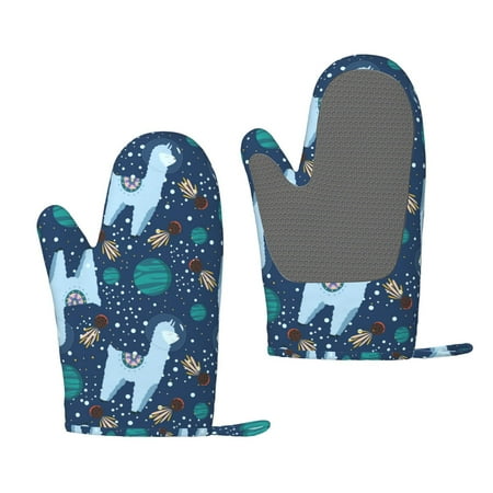 

Zeuib Alpaca Astronaut in Space Print Oven Mitts Oven Gloves with Non-Slip Silicone Heat and Slip Resistant Cooking Mitt Set for Cooking and Baking (2 Count)