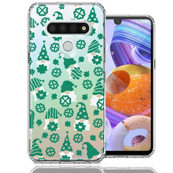 MUNDAZE LG K51 Lucky Green St Patricks Day Cute Gnomes Shamrock Polkadots Double Layer Phone Case Cover