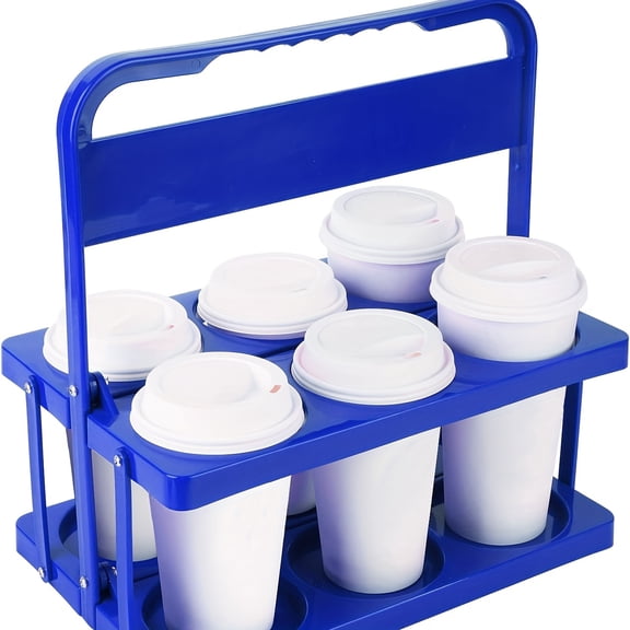 Blue,Drink Carrier with Handle, Plastic Cup Carriers for Drinks, Drink Holder for Car, GrubHub, Doordash Accessories, Portable Foldable Reusable Mobile, Use for Food Delivery Bag, RED