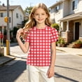 thumbnail image 6 of Zpanxa Girls' Basic Short Puff Sleeve Round Neck T-Shirt Summer Casual Graphic T-Shirt Red D 8 Years, 6 of 7
