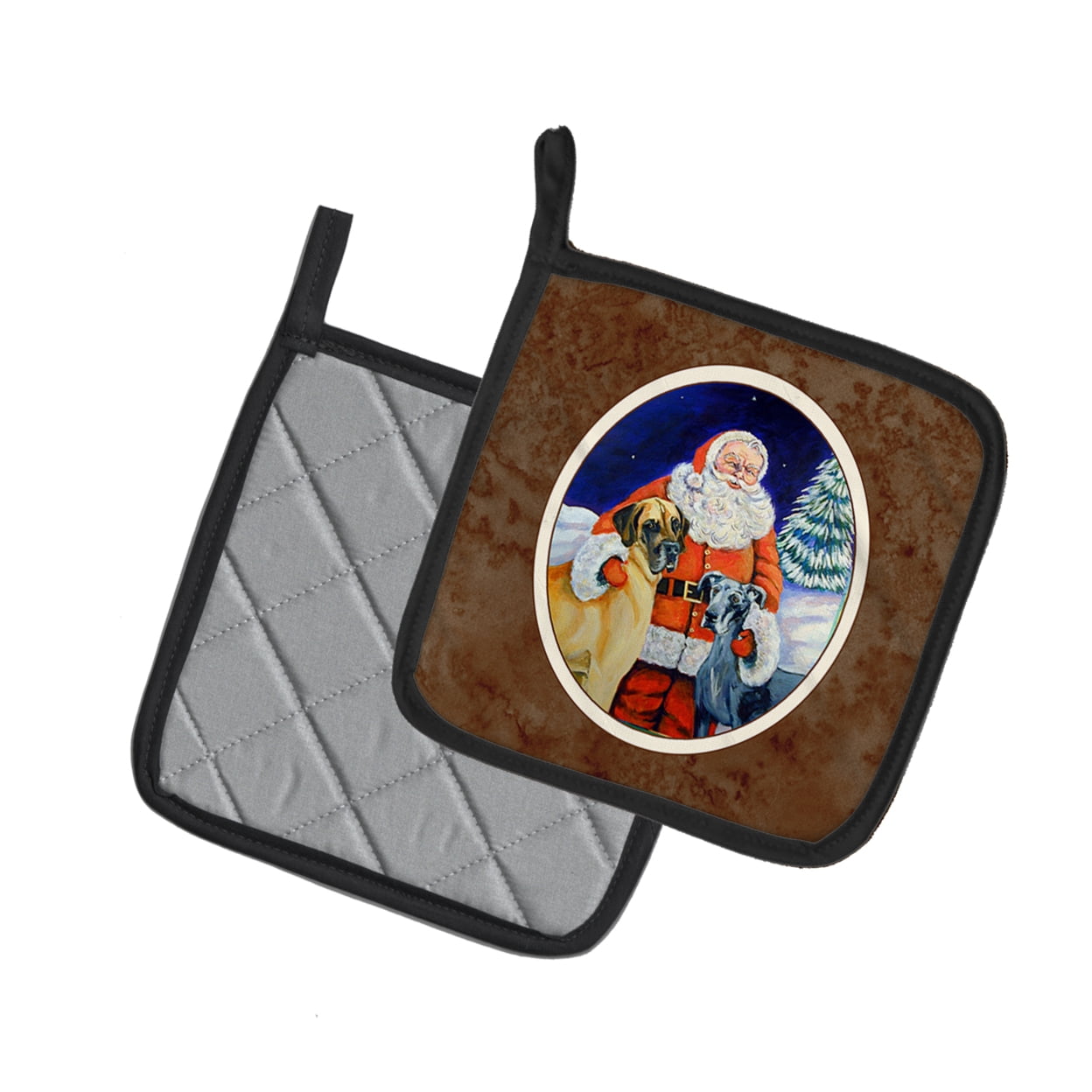 Santa Claus with Great Dane Pair of Pot Holders