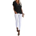 thumbnail image 5 of Women Solid Color V Neck Batwing Sleeve Cross Drape Front Buttons T-Shirt, 5 of 5