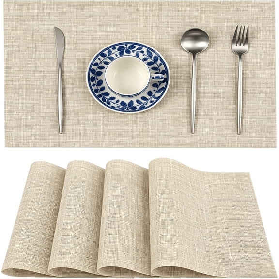 4PCS Beige Placemats Set - Heat Resistant Non-Slip Place mats for Dining Table, Washable Durable Woven Table Mats(Beige)