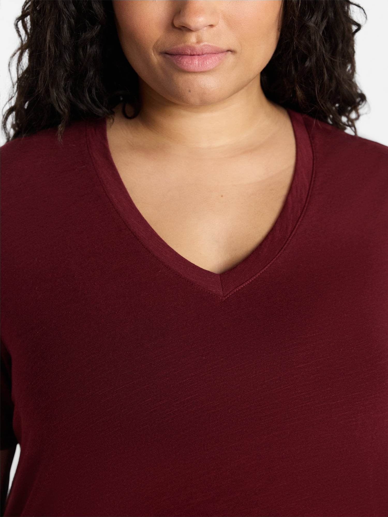 Terra & Sky Women's Plus Size V-Neck Tee with Short Sleeves, Sizes 0X-5X