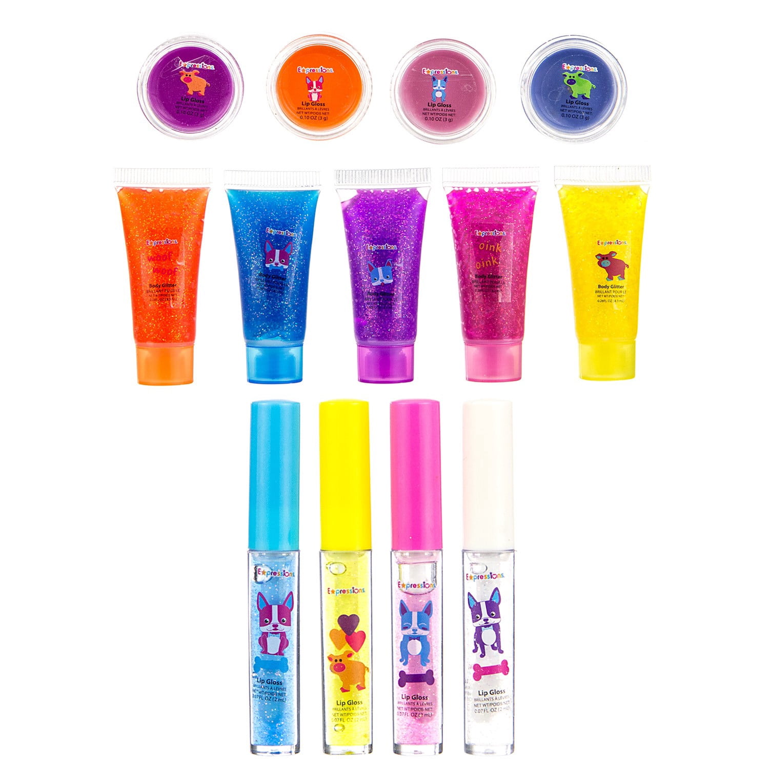 Expressions Animal Friends Makeup 13-Piece Set - Lip Gloss & Body Glitter