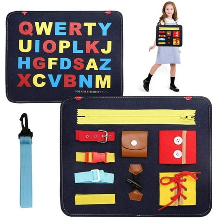 VONTER Toddler Busy Board Toy Educational Learning Toys for Toddlers Basic Skills Activity Board with Zippers Buttons Buckles Braids for 1 2 3 4 Year Old Toddlers