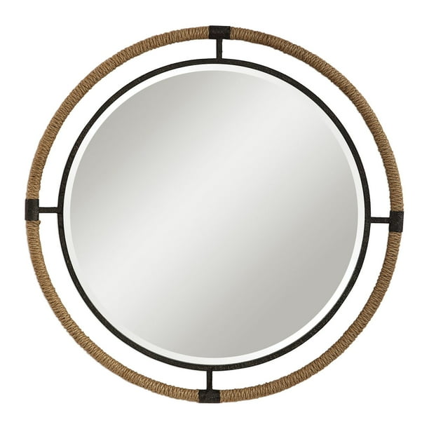 Uttermost 09475 Melville 37" Round Nautical Coastal Rope Framed Beveled Wall Mirror Walmart