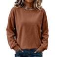thumbnail image 2 of Womens Crewneck Sweatshirt Casual Long Sleeve Fleece Pullover Tops Crew Neck, Ribbed Design, Drop Shoulder, Workout, Loose Fit, Fall Winter, Daily Wear Brown 2XL, 2 of 5