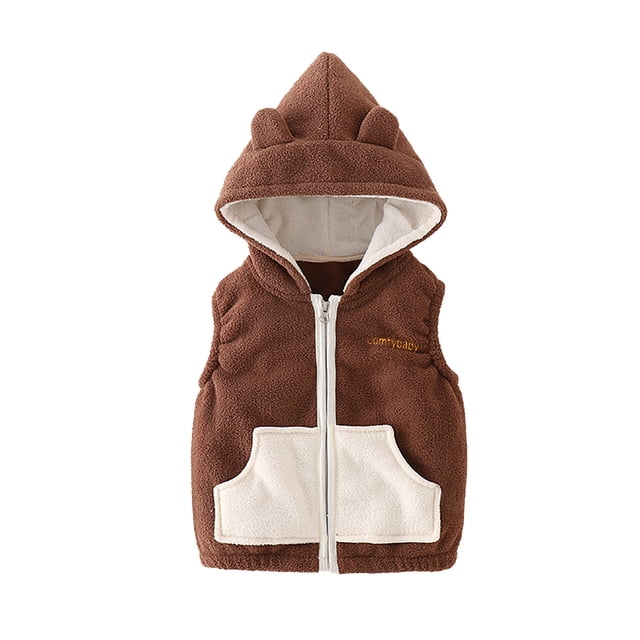 TIEVOSA Boys Girls Winter Vest Zip up Cute Soft Jackets(Coffee)