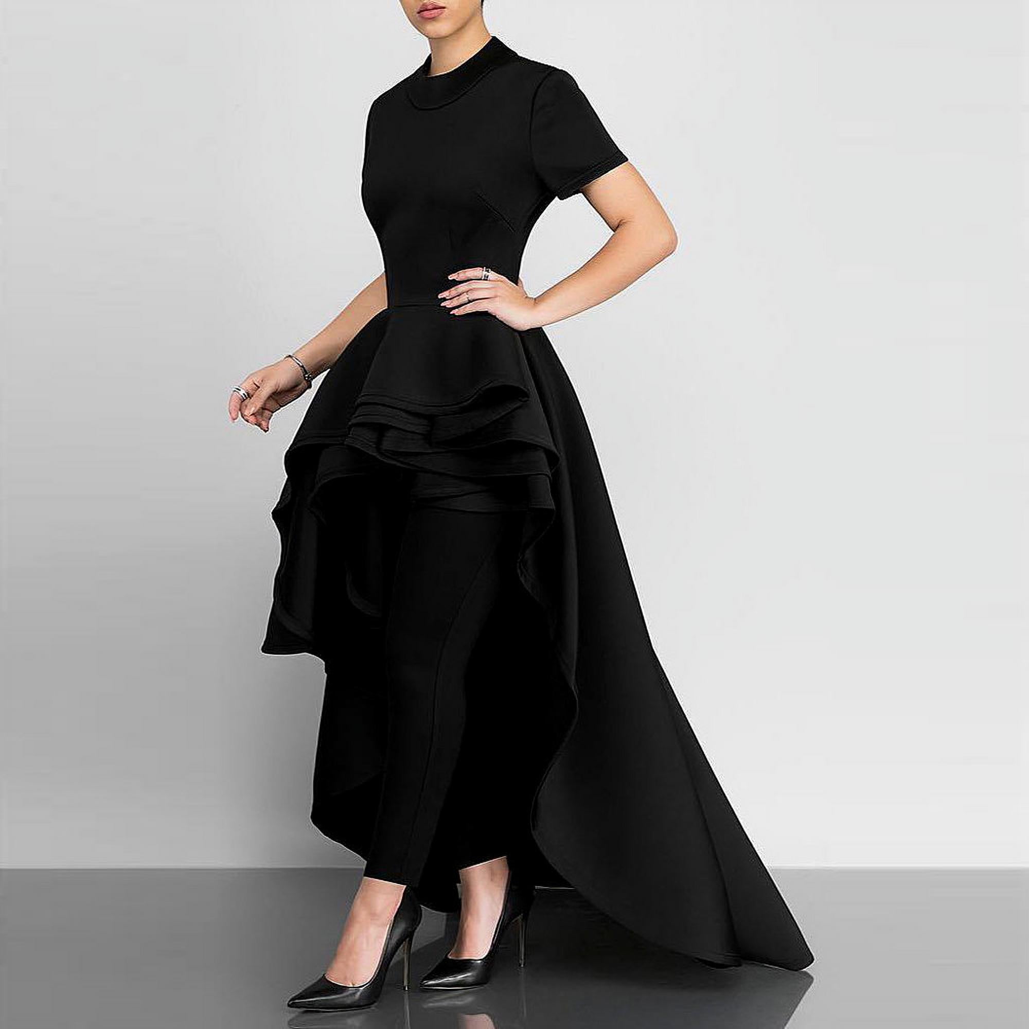 Lrady Women's V-Neck High-Low Peplum Dress - Black, X-Large - Perfect For Party & Cocktail