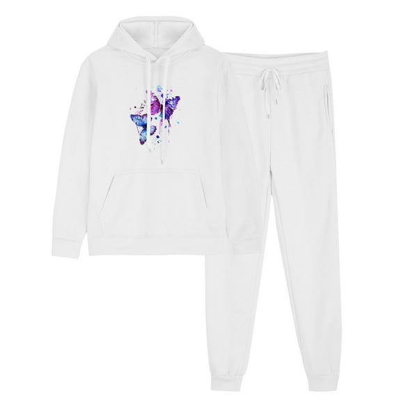 2 PC Tracksuit Set Men Women Casual Loose Long Sleeve Hoodie Sweatsuit Sets Print Pullover Sweatshirt Joggers Sweatpants Set,White 5,XL