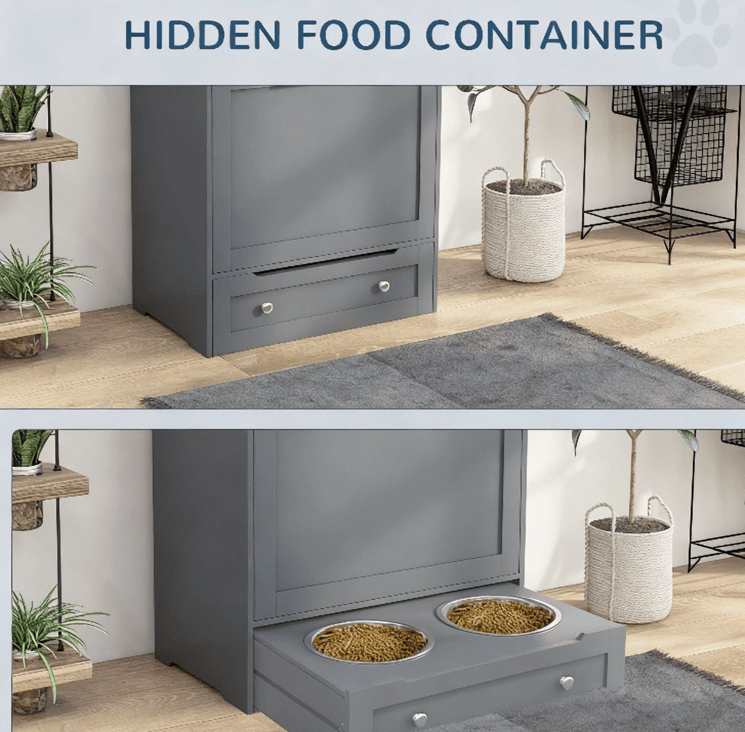 Orthopedic Dog Bed, Pet Feeder Station Storage Cabinet, with Dog Raised Bowls, Gray, Gray Dog Bed,Wood Cat Bed, Pet Supplies Pet Beds & Furniture