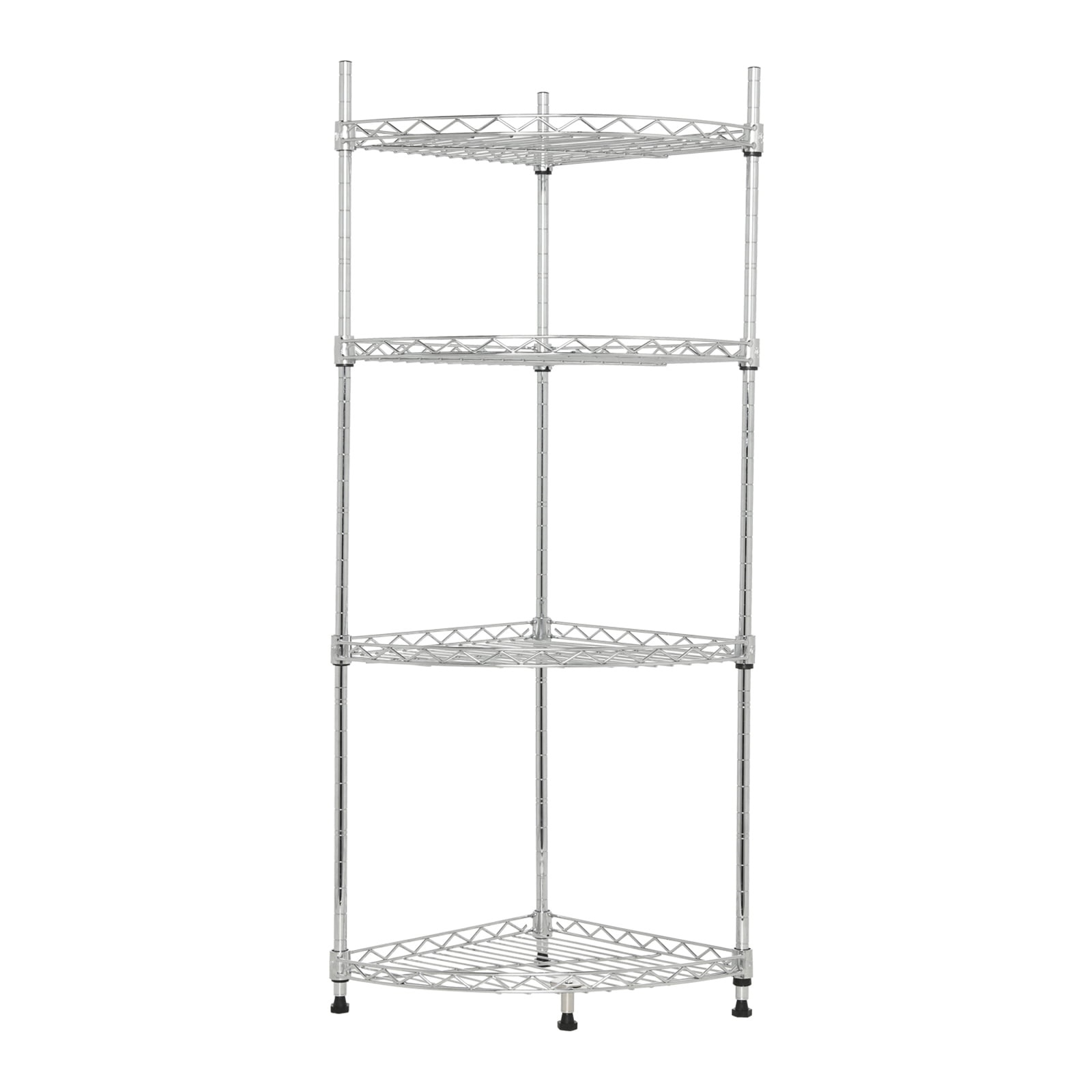 Free Standing Storage Rack For Living Room Bathroom Kitchen Office Garage 66lbs Weight Capacity Silver 4-Tier Wire Mesh Corner Shelf 30x30x88 