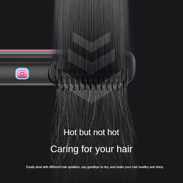 Cepillo Alisador de Pelo InaláMbrico, Cepillo Alisador PortáTil, Alisador de Pelo con Peine Caliente de Iones Negativos para Mujeres, Negro
