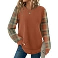 thumbnail image 2 of Tunic Tops for Women Loose Fit Dressy Waffle Knit Long Sleeve Shirts Trendy Fall Fashion Crewneck Sweaters Curved Hem Saffron S, 2 of 5