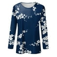 thumbnail image 5 of EHTMSAK Long Sleeve Shirts for Women Work Crew Neck Casual Shirts for Women Navy Waffle Casual Petite Tops flower Long Sleeve Floral Blouses 4XL, 5 of 5