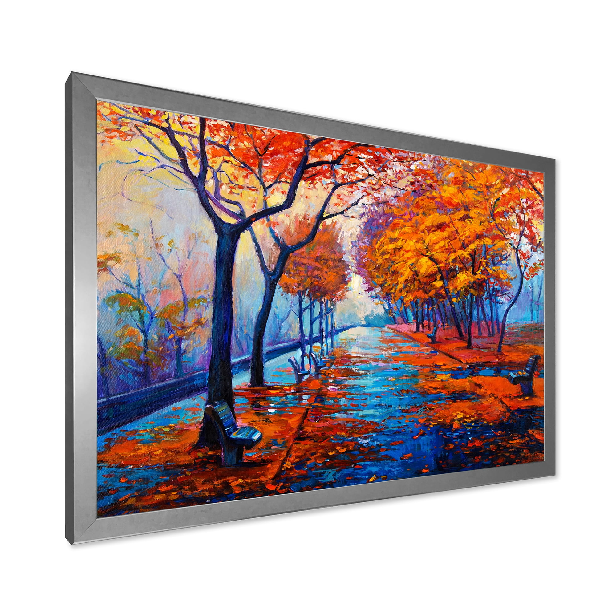 Designart 'Orange Autumn Landscape With Little Road III' Traditional Framed Art Print
