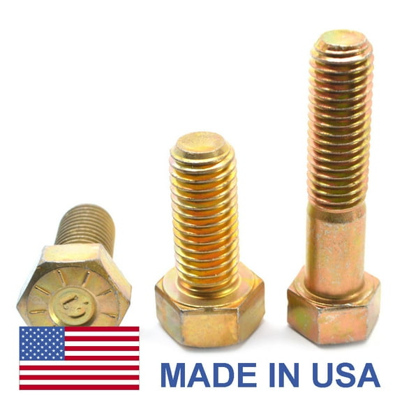 1/2"-20 x 2 1/2" (PT) Fine Thread Grade 9 Hex Cap Screw (Bolt) L9 - USA Alloy Steel Yellow Zinc Plated Pk 5