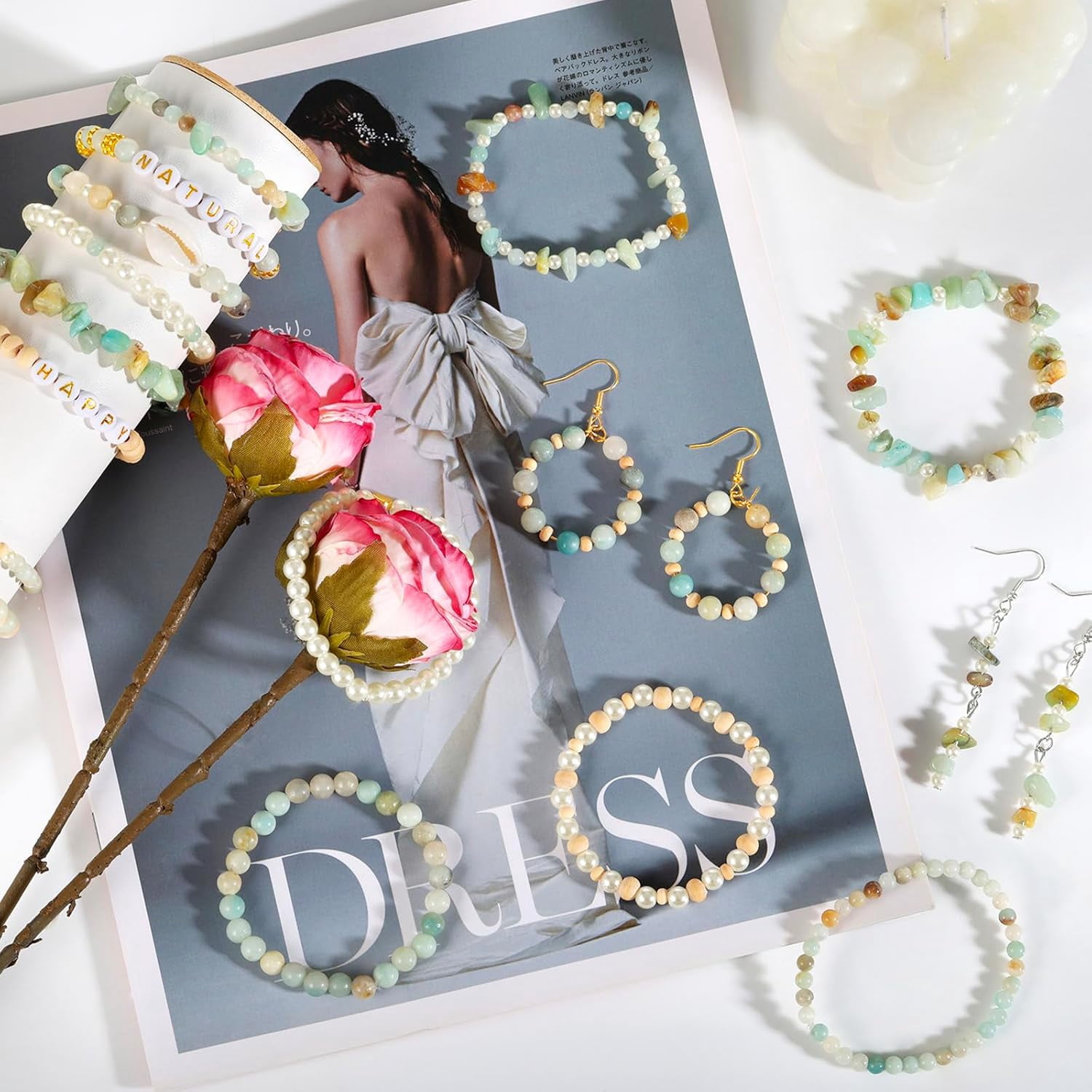 Jewelry Making Kit for Adults, 1562pcs Natural Stone Beads Bracelet Making Kit, Jewelry Making Supplies Gemstone Crystal Marble Beads for DIY Craft Bracelet Necklace Earrings