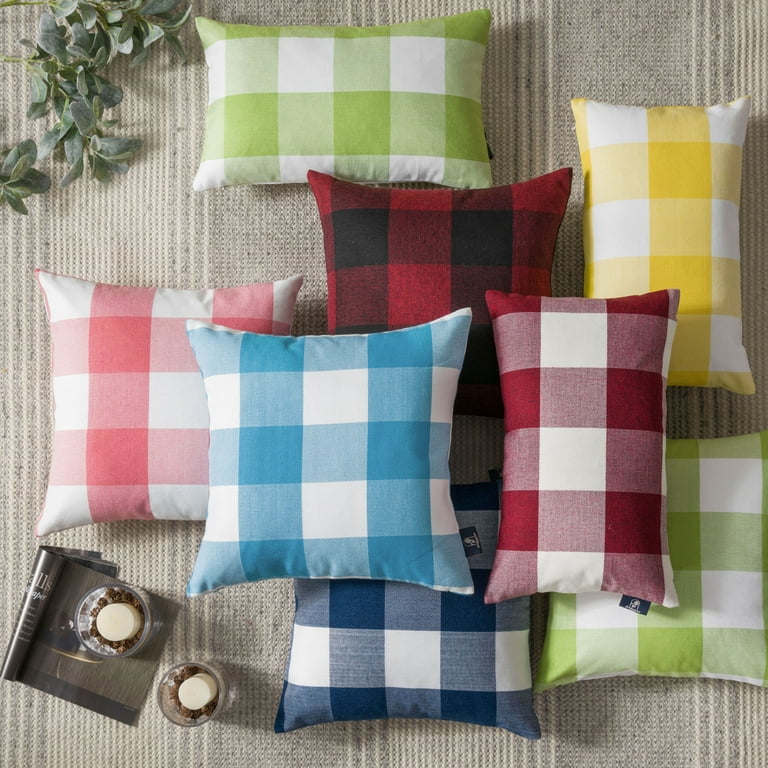 Decorative Throw Pillow Set, Soft Corduroy Striped Velvet & Buffalo Checker Plaid Farmhouse Cushion Series Bundle, for Sofa Couch Bedroom, Coffee, 18