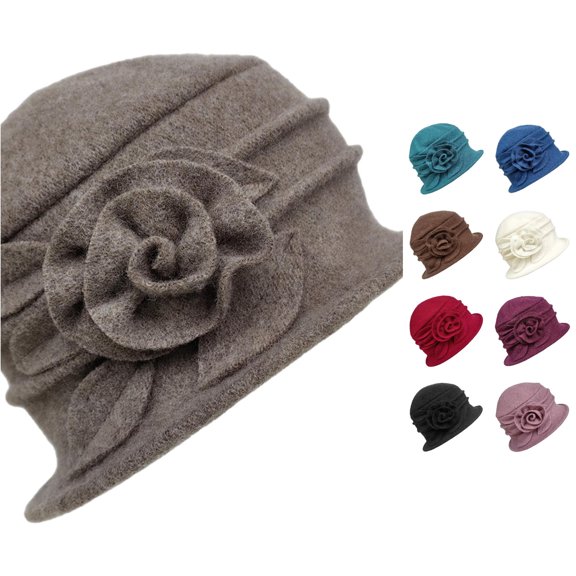 XIAOCHA Mens Rose‑Floral Cloche Hat Solid Daily Hat Outdoor Casual Hat,Brown