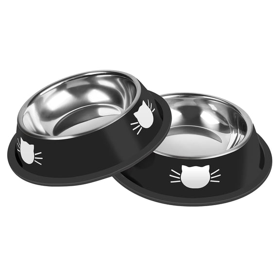 Non Slip Stainless Steel Small Cat Food Bowls 2 Pack, Thickened 7oz Kitten Feeding Dishes with Detachable Rubber Base, Easy Clean Indoor Pet Bowls in Assorted Colors for Daily Cat Food Water Feeding
