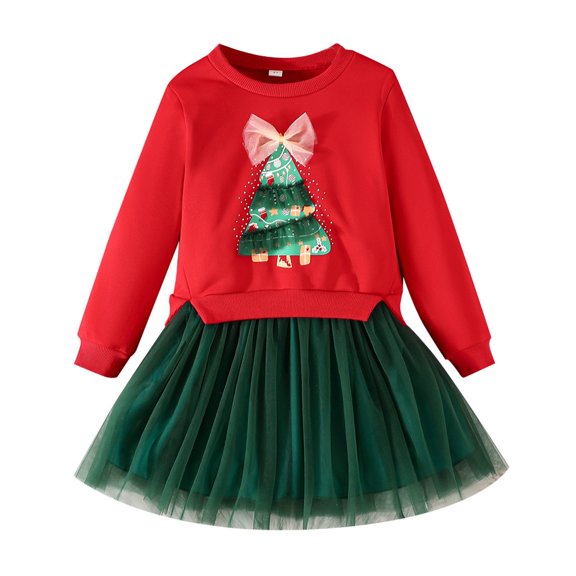Gaexia Girls Christmas Dresses Long Sleeve Printed Sweatshirt Tutu Dress Toddler Kids Casual Party Outfit Holiday Celebration Winter Festive Wear