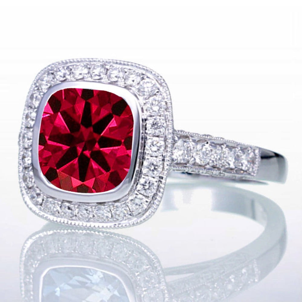 Jeenjewels 1 5 Carat Cushion Cut Ruby And Diamond Halo Vintage