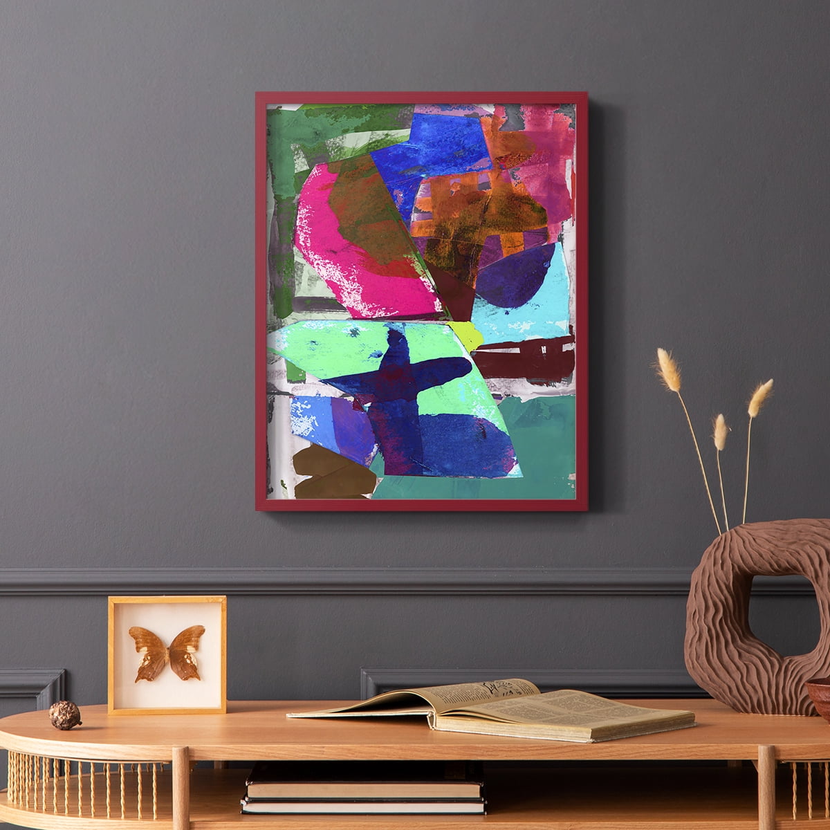 Brights Strokes III Framed Print in Red Solid Wood Framed Print No Nail Hanging