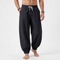 thumbnail image 4 of BVnarty Men's Solid Linen Beach Jogger Pants Loose Drawstring Elastic Waist Casual Long Trousers with Pockets for Vacation Outdoor Black M, 4 of 9