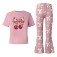 thumbnail image 5 of Gaexia Girls 2 Piece Set,Valentine's Day Girls Outfit Cute Bow Heart Print Short Sleeve Top With Flare Leg Pants Toddler Two Piece Matching Fashion Clothes,9-10 Years, 5 of 6