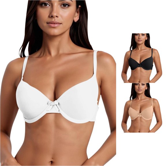 VBEWZET Soft Nylon Cup Bra for Women Classic Bow‑Decor Lift‑Up Anti‑Sag Daily Casual Undergarment White 85E