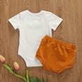 thumbnail image 5 of 2Pcs Breathable Baby Girls Boys Outfit, Summer Infant Short Sleeve Round Collar Letter Pattern Romper + Solid Color Shorts Set, 5 of 5