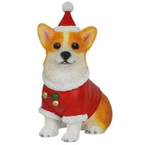Christmas Dog Figurine Cute Resin Puppy Statue with Santa Hat Funny Animal Sculpture for Dog Lovers Christmas Home Tabletop Decoration