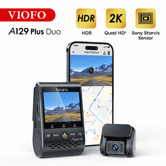 VIOFO A129 Plus Duo Dash Cam 2K 1440P 60FPS   1080P 30FPS Wi-Fi GPS - NEW