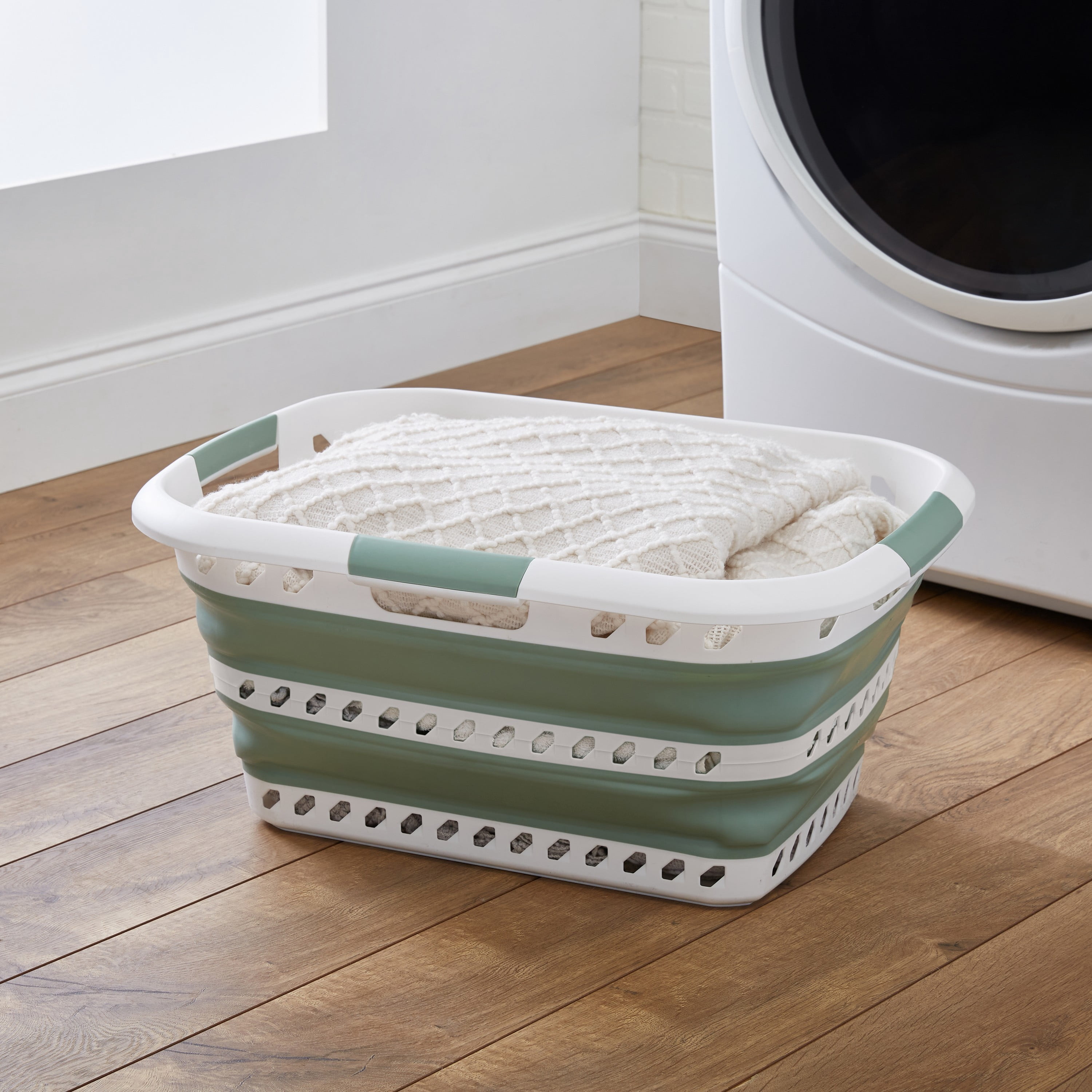 Laundry 360 Collapsible Laundry Basket in White/Sage
