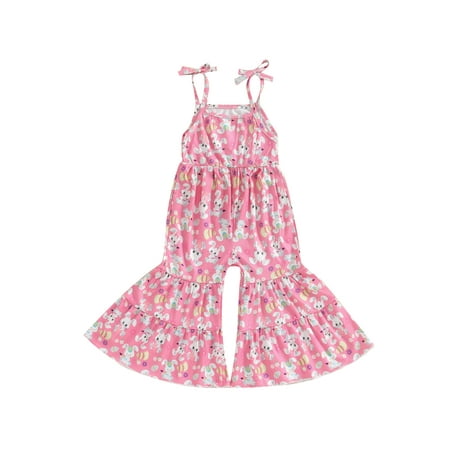 

Co.MMehjri Baby Girls Easter Romper Jumpsuit Sleeveless Halter Rabbit Print Bell Bottom Overalls 6M 12M 18M 2T 3T Toddler Summer Easter Clothes