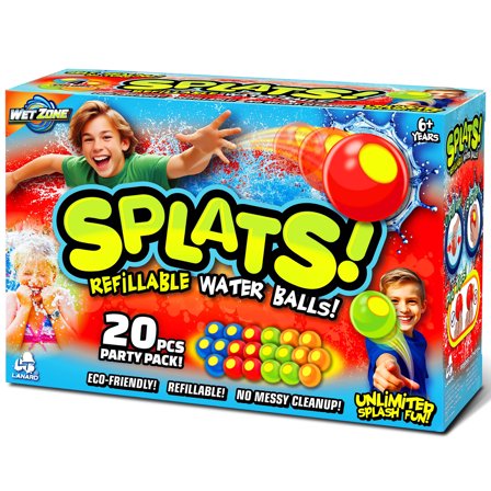 Lanard: Splats Reusable Water Balls - 20 Pack - Dunk-Throw-Refill-Repeat, Colorful Silicone Balls, Pool & Water Toys, Mess-Free Outdoor Play, Kids 6 