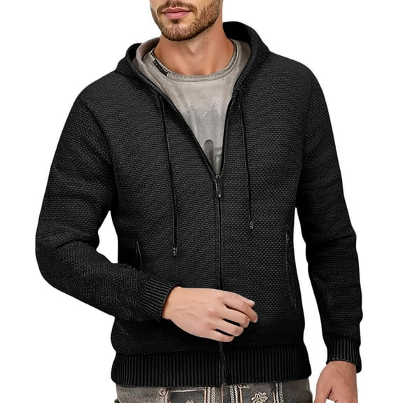 RMGVDSD Men's Slim Fit Zip Up Hooded Sweater Coat Long Sleeve Knit Pullover Oktoberfest Casual Wear Fall Winter Warm Comfortable Sweater Jacket Basic Knit Sweater