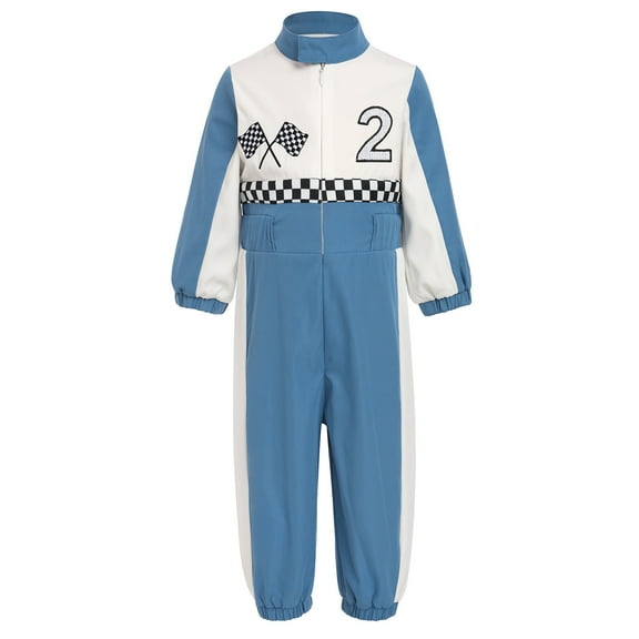 IBTOM CASTLE Baby Boys Girls 1st 2nd Birthday Outfit Race Car Driver Costume One Piece Long Sleeve Racer Jumpsuit for Cake Smash Photo Shoot 18-24 Months Blue