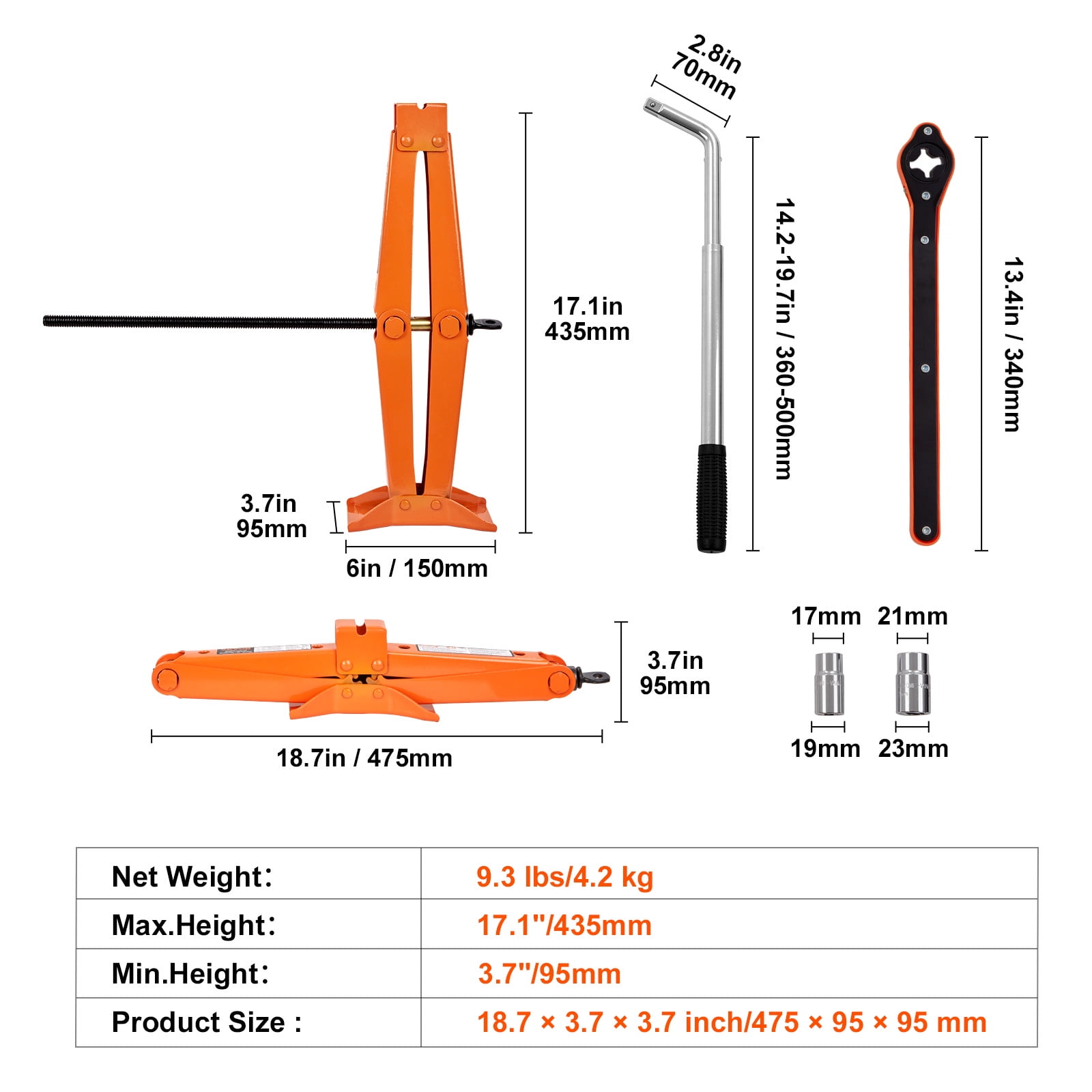 VEVOR Scissor Jack, 2.5 Ton/5512 lbs Scissor Car Jack, 3.7"-17.1" Lifting Range Scissor Lift Jack with Ratcheting Handle and L-Wrench, Portable Tire Jack for Cars Trucks Sedans MPVs