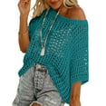 thumbnail image 5 of Yigetop Crochet Sweaters for Women, A Cutout High Cut Pullover on A Beach Smock Knitted Sweater for Ladies Open Knit Top Green 2XL, 5 of 10