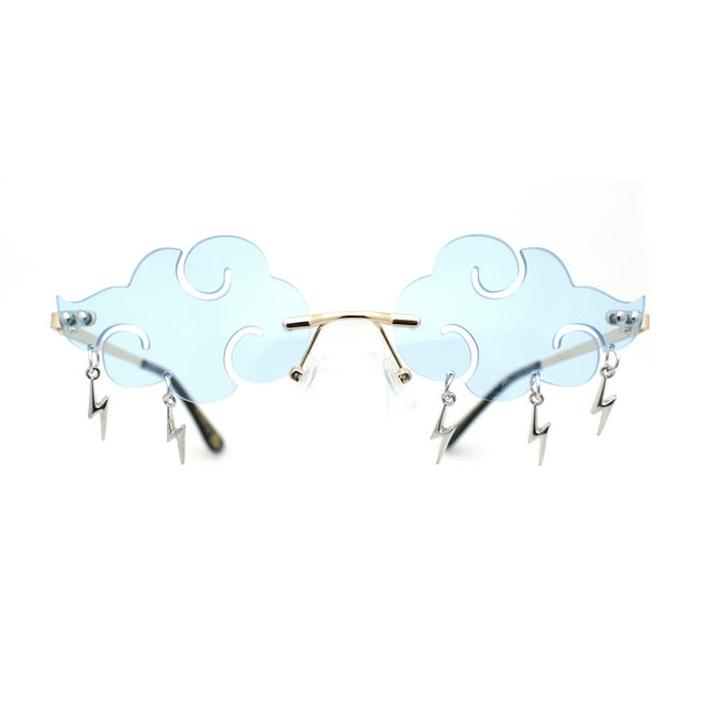 Rimless Cloud Shape Lens Lightning Bolt Tessle Runway Fashion Sunglasses Gold Blue