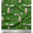 thumbnail image 1 of Soimoi Green Cotton Voile Fabric Monkey & Lollipop Party Print Fabric by the Yard 42 Inch Wide, 1 of 3