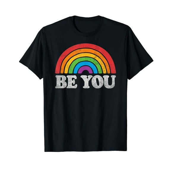 LGBTQ Be You Gay Pride LGBT Ally Rainbow Flag Retro Vintage T-Shirt LGBT be You Funny Cute Shirt