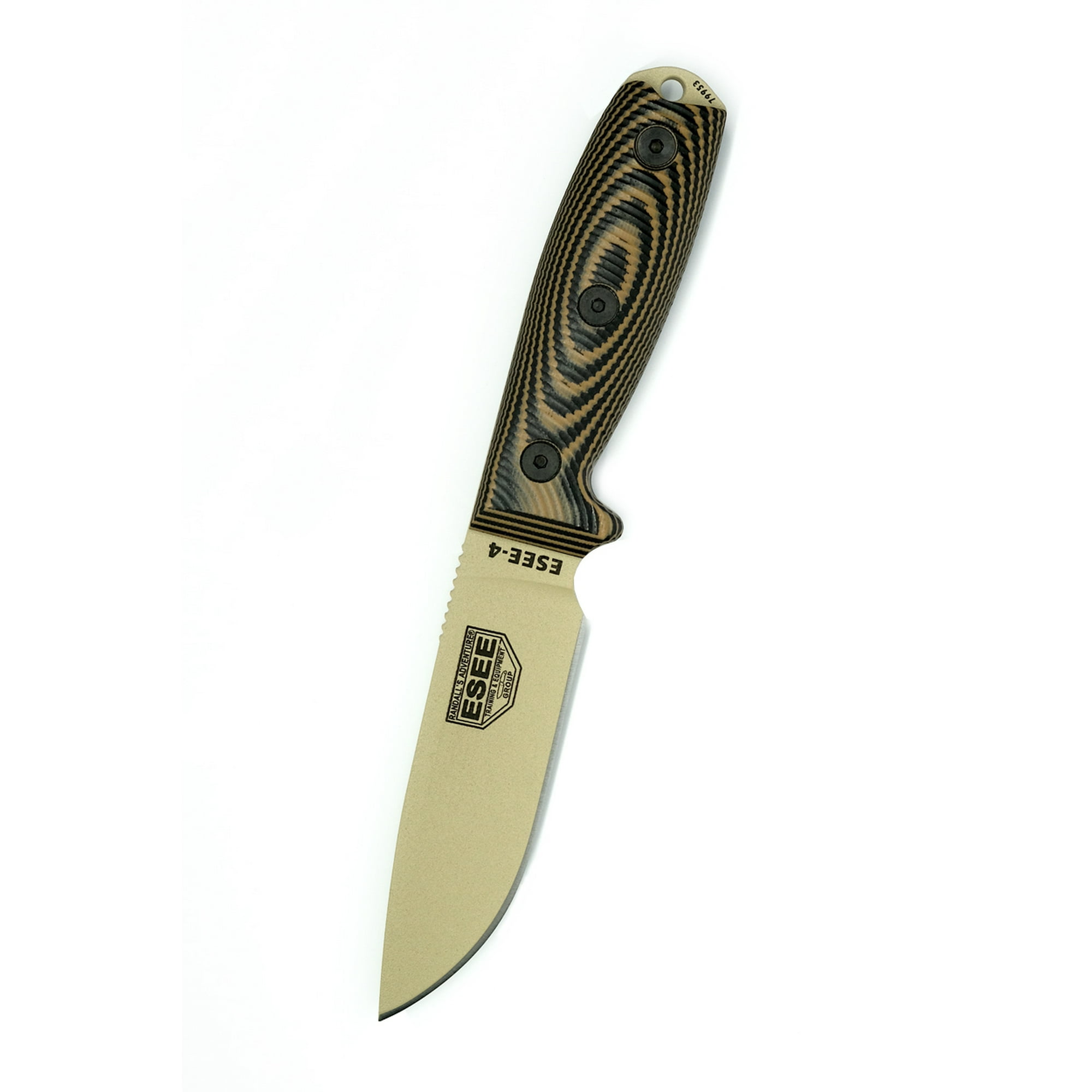 ESEE Knives ESEE-4 3D Fixed Blade Knife 4.1 Drop Point 1095 Desert Tan Blade G-10 Handle Black/Coyote
