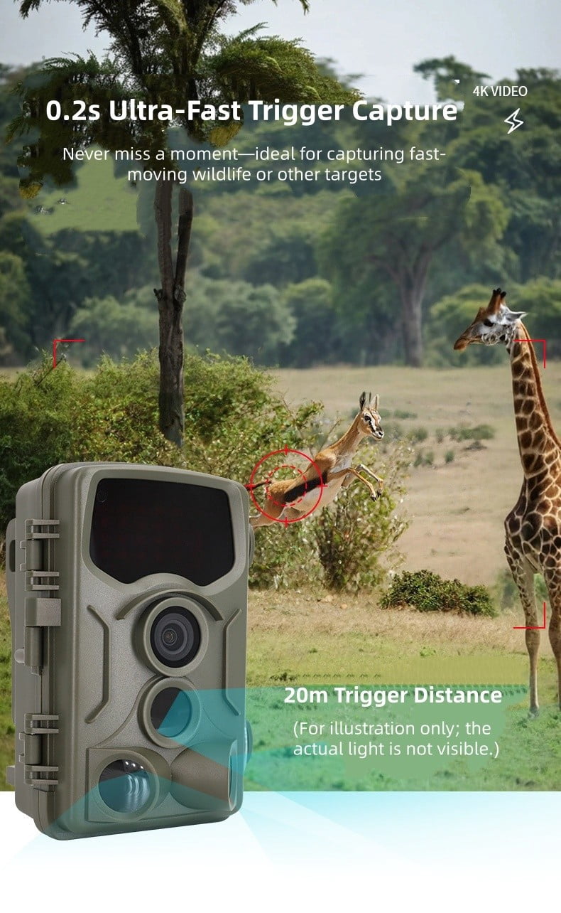 Trail Camera with Infrared Night Vision, Motion Activated Game Camera with 4K Video, Fast Trigger & Wide Angle Lens, Wildlife Camera with IP66 Waterproof for Outdoor Use