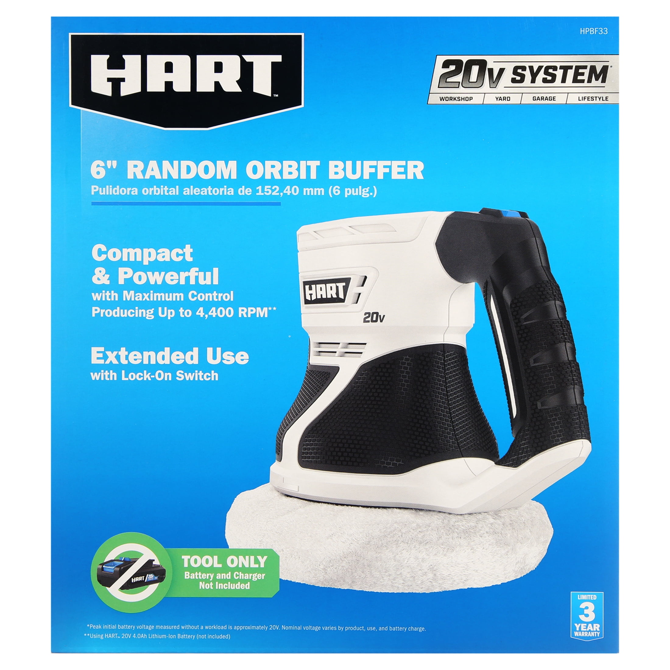 HART 20 Volt Cordless 6 inch Buffer Polisher Battery Not Included