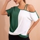 thumbnail image 3 of Tops de Hombro Frío para las Mujeres Color Coincidencia Manga Corta Irregular, Camiseta de Hombro para el Verano, 3 of 4